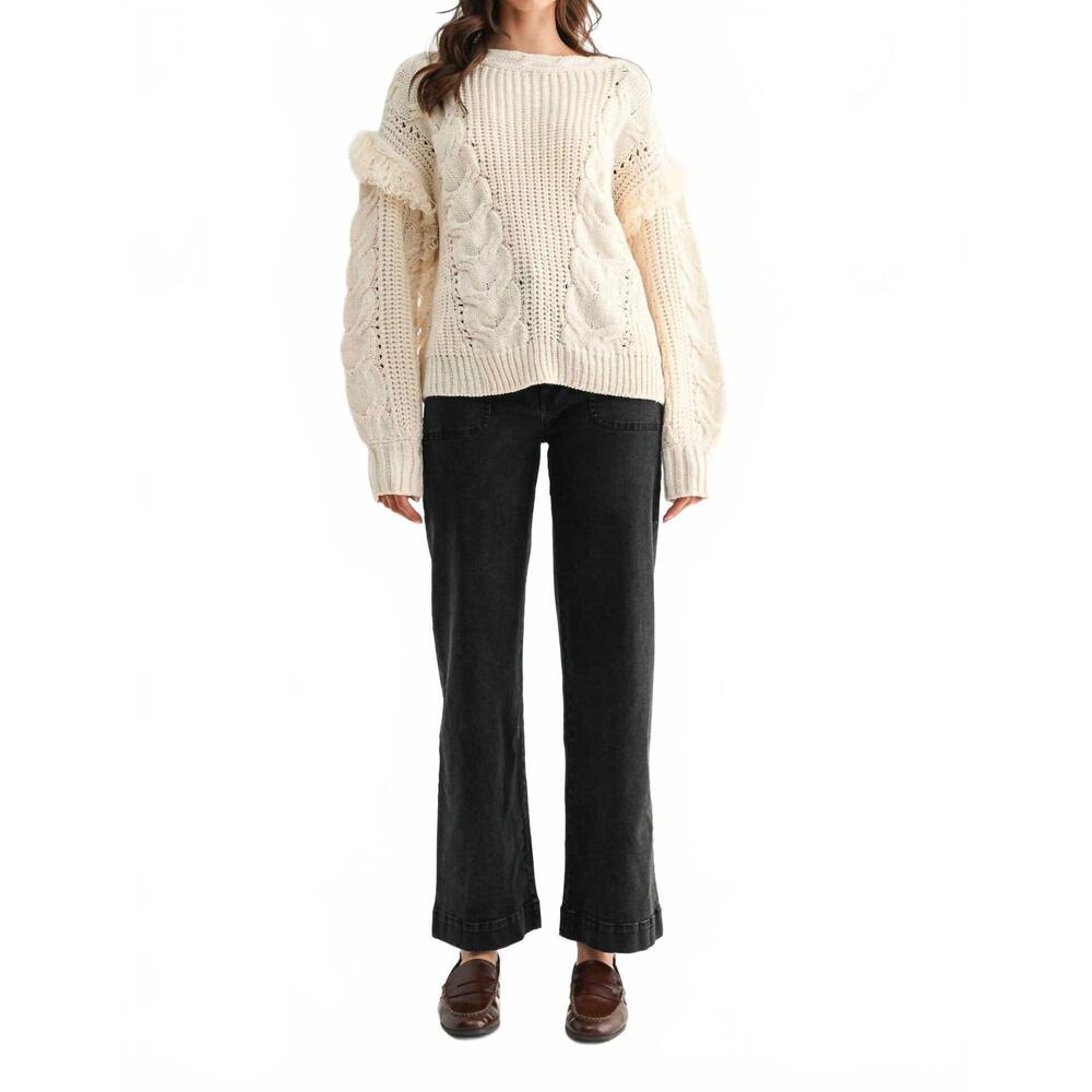 NEW CAMELLIA fringe detail cable knit sweater in beige